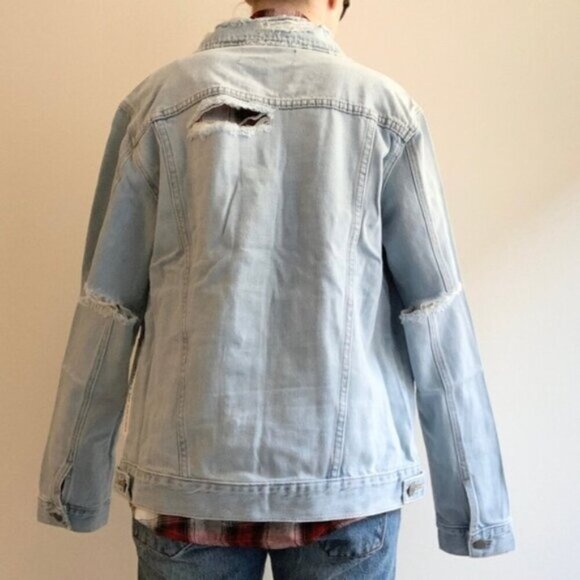FREE PEOPLE Neon Blonde Denim Jean Jacket Oversized Light Wash Distressed Size S - Picture 16 of 16